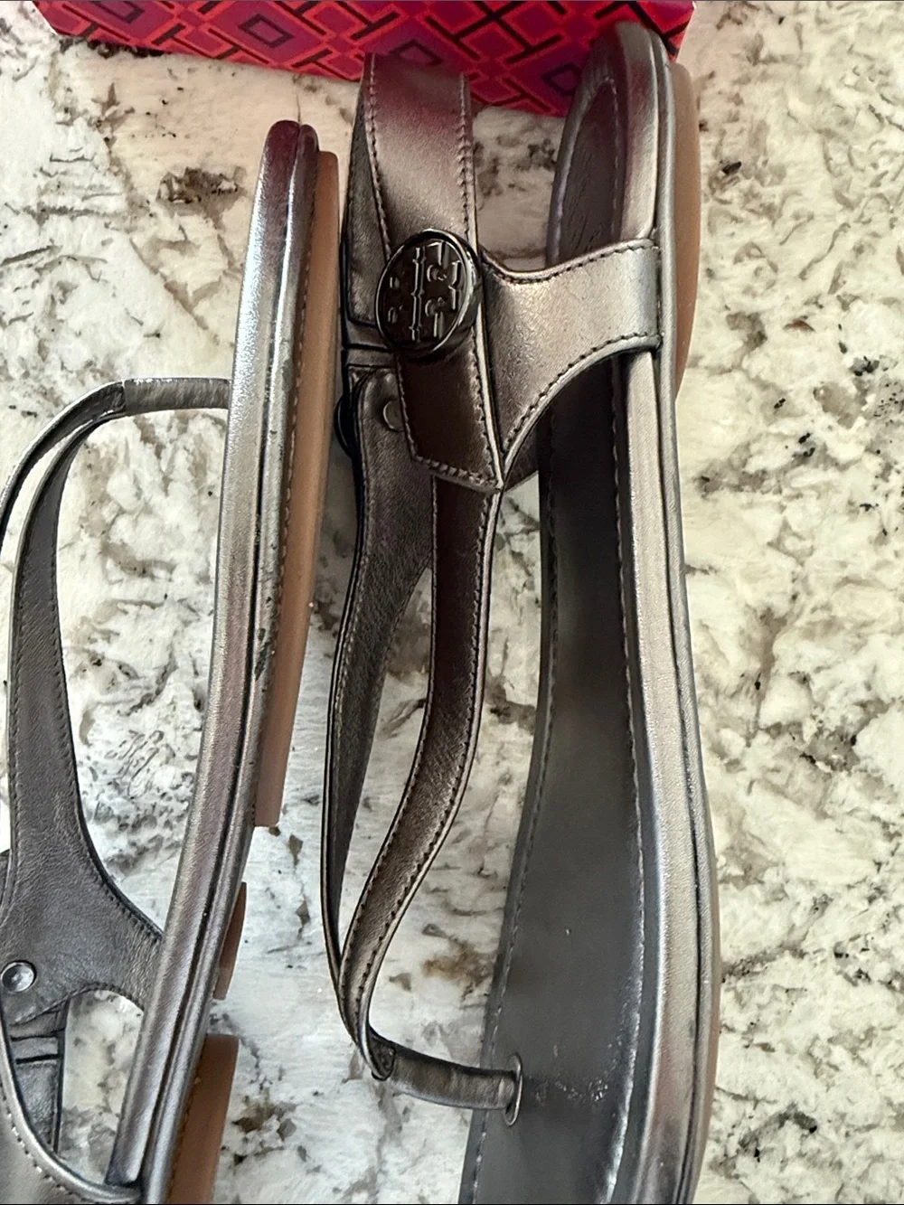 Tory Burch Silver Metallic Miller Slingback Sandals